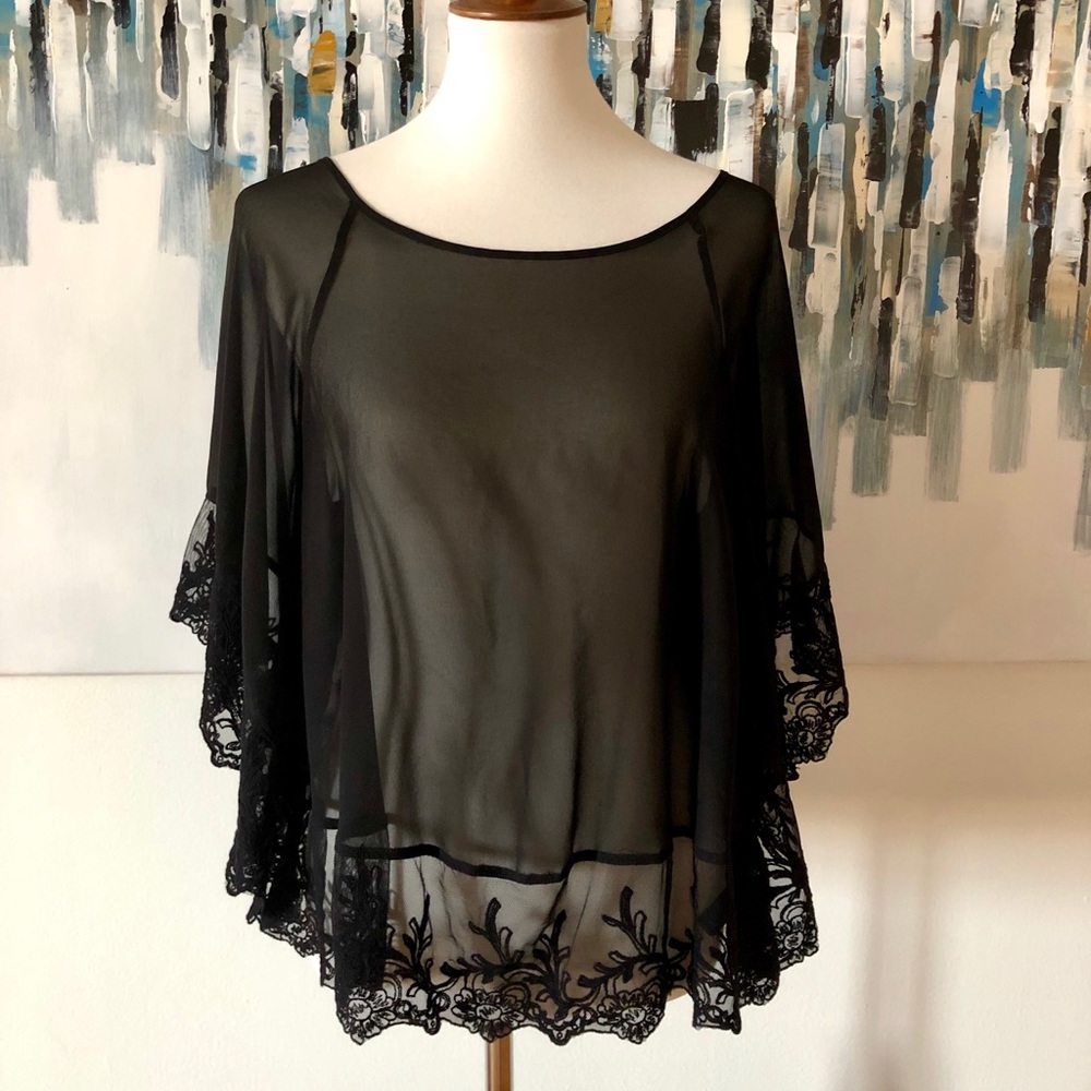 Express Black Sheer Lace Detail Top Size Small